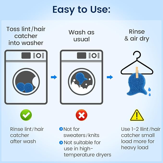 6pcs Pet Hair Remover for Laundry Reusable Dog & Cat Fur Catcher Tool Microfiber Soft Hooks for Washing Machine & Dryer Blue - Washer