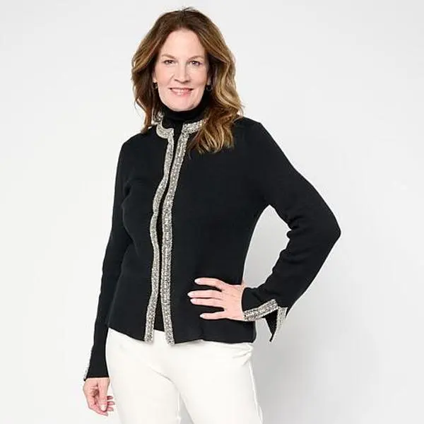 Jaclyn Smith Beaded Trim Sweater Cardigan