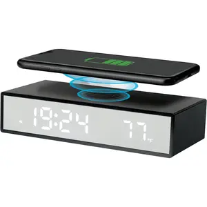 BXCLCK Digital Alarm Clock with Wireless Charging, 15W Fast Wireless Charger for Smart Phone, Night Time Mode, Adjustable Brightness, Snooze, 12/24H, LED Clock for Bedroom, Living Room, Office