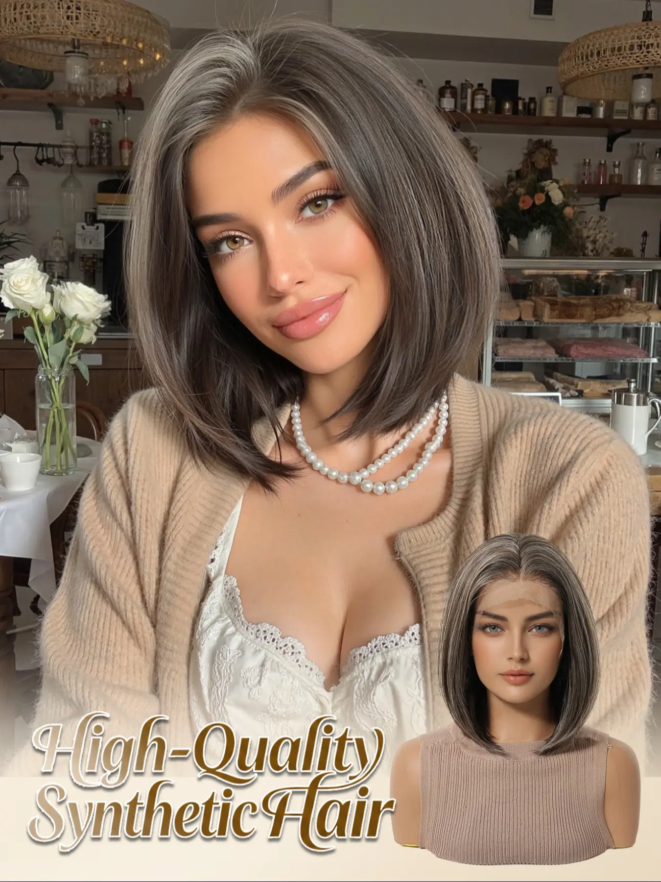 10" Silver Grey Highlight Bob Perfection - 13*4 HD Lace Straight Wigs | Heat Safe Fiber, Breathable Cap, Daily Wear Bob Cut Wig, Bob Style Wig