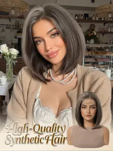 10" Silver Grey Highlight Bob Perfection - 13*4 HD Lace Wig | Heat Safe Fiber, Breathable Cap, Daily Wear Bob Cut Wig