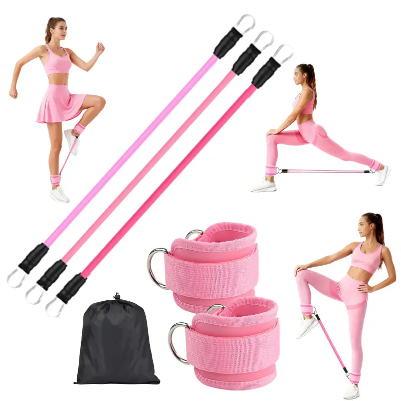 Women's 6-Piece Ankle Strap & Resistant Bands Kit - 3-Level Tubes for Lower Body Workout, Athletic Training Resistance Bands, Portable Home Gym Accessory with Carry Bag