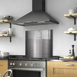 GCKG Background with a brushed metal texture Tempered Glass Kitchen Backsplash, Stove Back Cover, Stove Splashback, Cutting Board, Kitchen Wall Decor