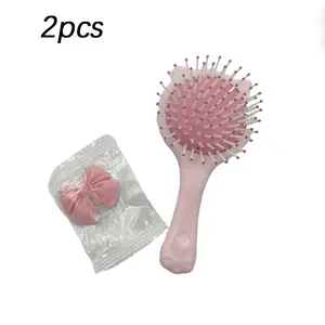 2pcs Cute Cartoon Handheld Mirror Comb, Air Cushion Massage Design, Portable Fashionable Universal, Trendy New Style
