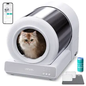 UAHPET Stainless Steel Smart Litter Box for cat, Easy-to-Clean Automatic Cat Litter Box with APP Control, Odor-Free Waste Disposal Includes Trash Bags