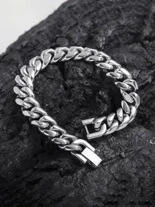 Men's Shiny Silver Miami Cuban Link Chain Bracelet, Premium Stainless Steel, High Polished, 6/7/8/9 Inch Length, Thick Heavy & Solid Design with Unique Exquisite Clasp, Perfect Gift