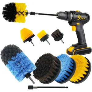 9 Pcs Drill Brush Attachments Set Hard and Soft Bristles Horsehair Brush Cleaning Kit for Home Bathroom Car Kitchen Corners Sink Stubborn Stains Tiles