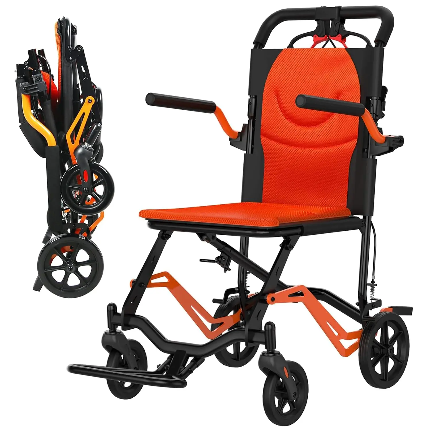 Healthcare Adult Lightweight Transport Wheelchair - Foldable, Portable Travel Chair with Removable Flip-Up Armrests, Swing-Away Footrests, Hand Brakes, Pre-Assembled for the Elderly