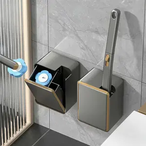 Disposable 360° rotatable toilet brush with wall-mounted base and replacement heads. Hygienic one-touch operation, hands-free and no scrubbing needed. Space-saving and durable design for home and commercial bathrooms (no power required).