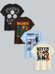Men Cartoon Graphic Print Casual Letter Print Round Neck Tee Back To School Regular Fit Streetwear Short Sleeve Summer Graphic Daily 2026