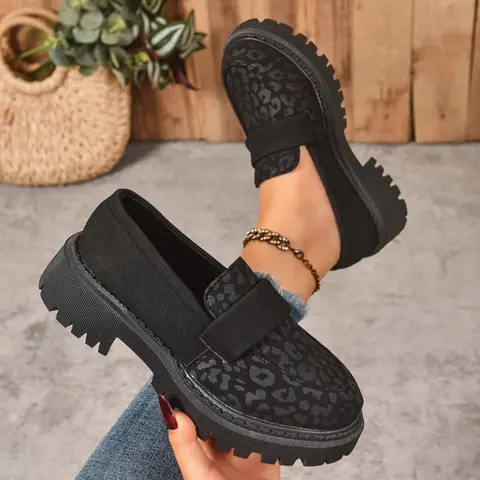 Women's Thick Sole Chunky Heel Loafers, Fashion British Style Slip-On Shoes, Summer Shoes, Versatile Single Shoe for Casual & Work Wear, Flatform, Rubber, Platform, Summer Footwear Shoe
