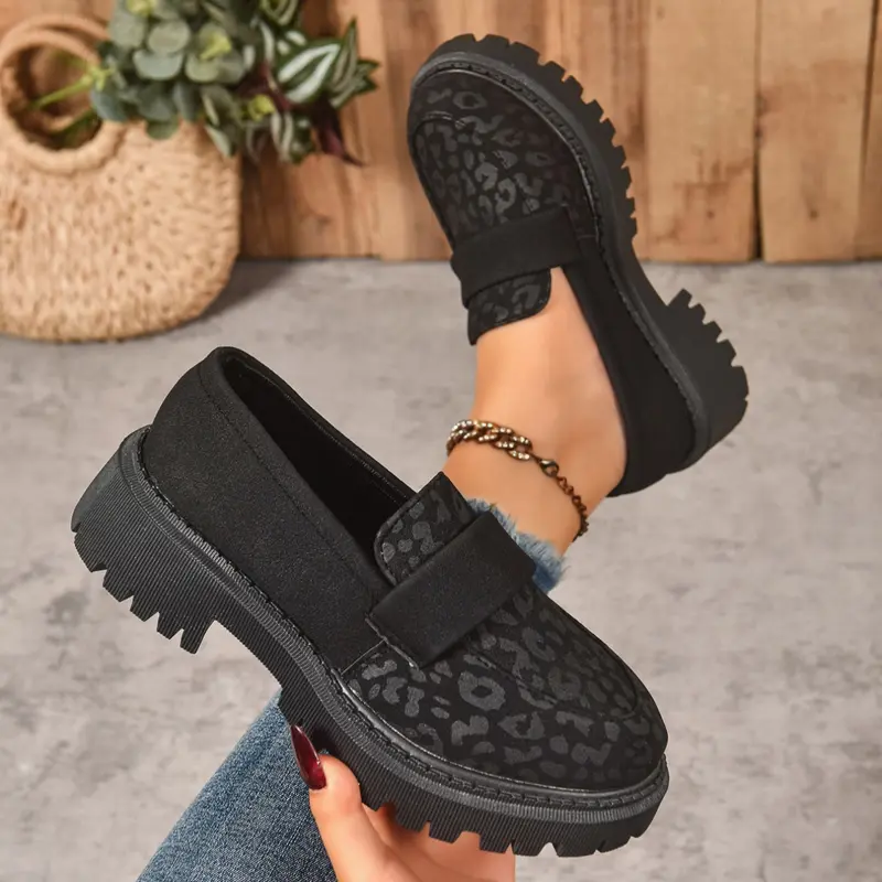 Women's Thick Sole Chunky Heel Loafers, Fashion British Style Slip-On Shoes, Summer Shoes, Versatile Single Shoe for Casual & Work Wear, Flatform, Rubber, Platform, Summer Footwear Shoe