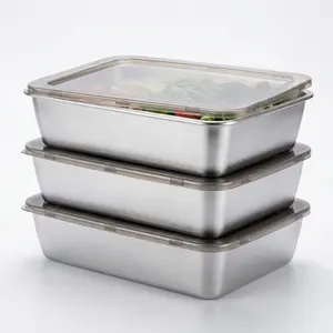 5pcs Food Grade Stainless Steel Square Tray Set, Thickened Serving Plates, Steam Trays & Storage Boxes, Versatile Kitchen Utensils