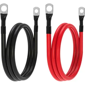 6 AWG Battery Cables 6 Gauge Battery Inverter Cables with 3/8 Inch and 5/16 Inch Lugs Each End for Solar Marine RV Car SUV Truck Tractor Motorcycle 2pcs (3FT, 6 AWG)
