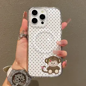 Soft Girl Magnetic Case for iPhone11/12/13/14/15/16/17/promax,  Brown Polka Dot Monkey Lightweight, Drop-Proof, MagSafe Compatible | Perfect for Teen Girls
