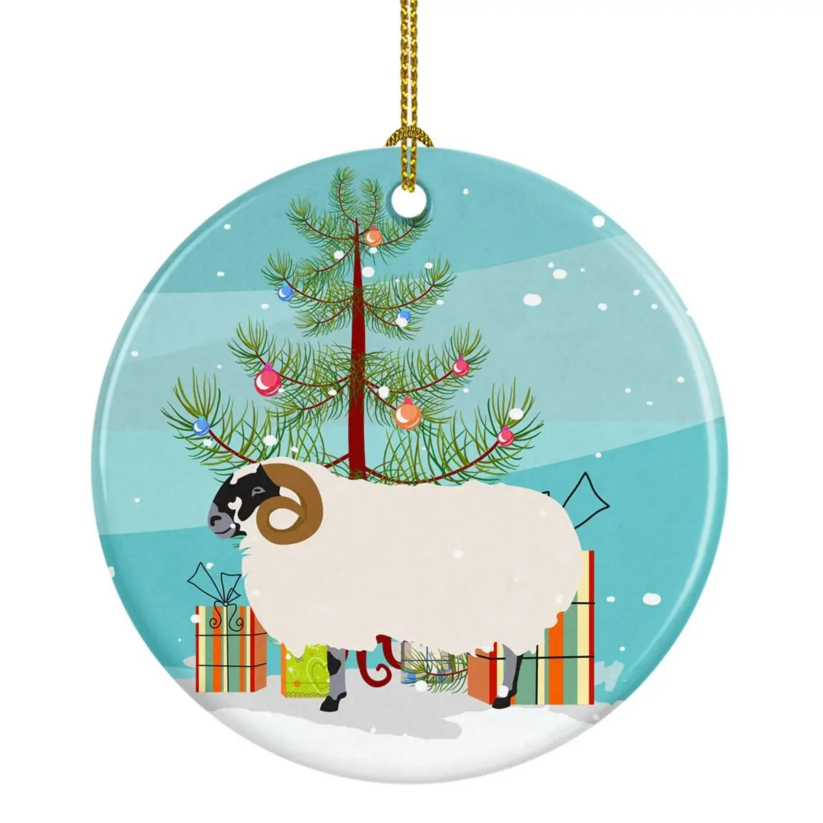 Scottish Blackface Sheep Christmas Ceramic Ornament
