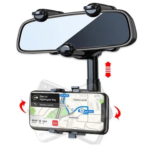 New 1080° Multi-function Rearview Mirror Universal 360 Degree Rotating Phone Holder Suitable for Any Scene Car Holder - Rotatable and Retractable