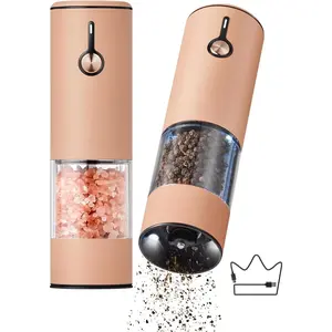 Electric Pepper  and Salt Mill Set - Large Capacity USB Rechargeable Automatic  with Dual LED Lights, -Handed Operation & Slide Cover - Brushed Stainless Steel