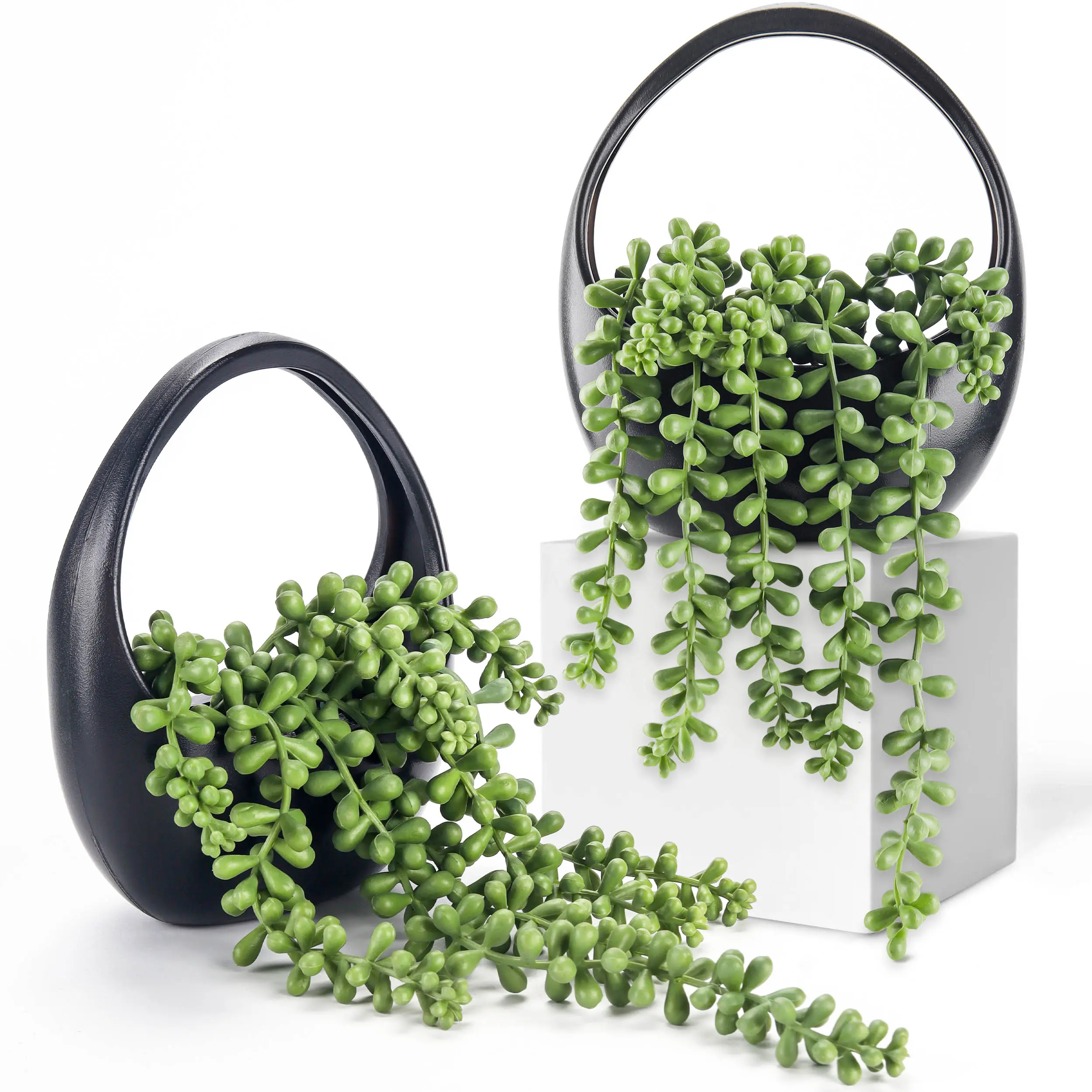 Der Rose 2-Pack Artificial Hanging Succulent Plants with Hanging Rope & Round Plastic Pot, Decorative Botanical Arrangement, Indoor/Outdoor Garage Balcony Wall Shelf Decor (summerwins Mid Year Sale, Home Supplies)