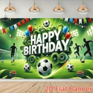 1PC,2D Flat Customize Backdrop Soccer Themed Happy Birthday Backdrop, Sports Style Party Decoration Background Cloth, Ideal for Kids' Birthday Party Scene Setup, Perfect Party Decor Prop to Enhance