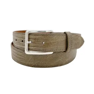 40mm Taupe Lizard Leather Belt with Matching Stitching
