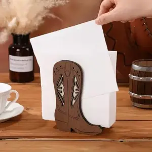 Western Cow boy Boot Napkin Holder,Rustic Wooden Stand, Open Top Design, Stable Base, Perfect for Kitchen, Farmhouse, Party Decor,Bathroom Organizing Accessories, Bathroom Accessory, Bathroom Organizer