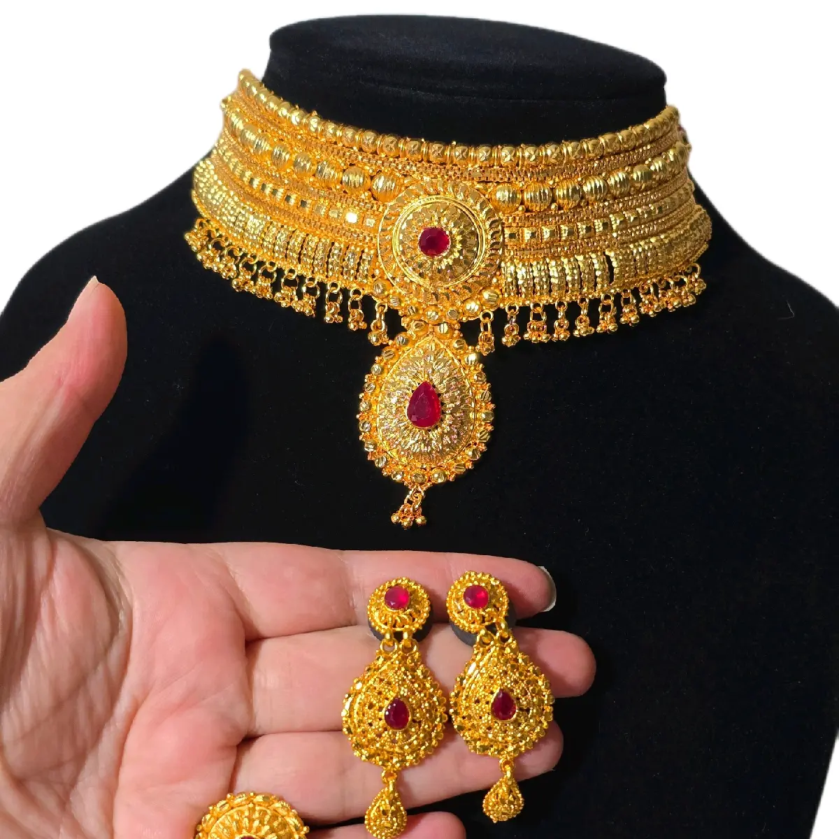 Traditional Desi Nepali Indian choker earrings ring set