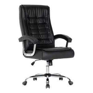 Executive Office Chair Adjustable Leather Chair, High Back Swivel Office Desk Chair with Padded, Armrest 350lbs Load-Bearing Spring Seat Computer Desk Chair for Home Office, Black