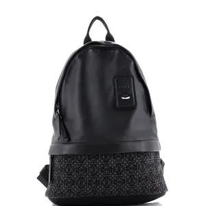 Pre-owned Loewe Leather, Jacquard Backpacks Round Slim Backpack Leather and Anagram Jacquard by Rebag