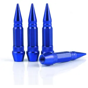 60mm Spiked Valve Caps, Aluminum Alloy Dustproof and Waterproof Tire Valve Stem Caps, Suitable for Cars, Trucks and Motorcycles (4PCS Blue)