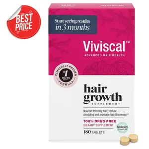Viviscal Hair Growth Supplements for Women, Thicker Fuller Hair Support for Thinning Hair and Hair Loss, with Biotin and Marine Collagen, Drug-Free, 180 Tablets, 90-Day Supply
