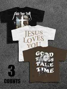 Men's 3 Pack Christian Faith Graphic T-Shirts - Vintage Motivational Streetwear Fashion