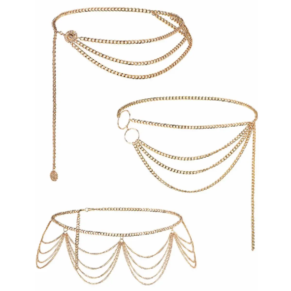 3 Pieces Belly Waist Chain Multi Layer Metal Waist Chain Body Summer Beach Chain for Women and Girls