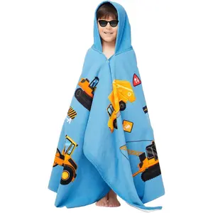 L-NG029 Hooded Towel for Toddlers 5-12 Years Boys Girls Kids Bath Pool Beach Towel Wrap Extra Large Soft Absorbent Beach Poncho(Construction site XL)
