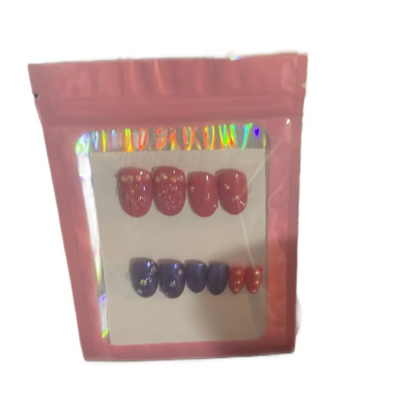 Kids Pink and Purple Acrylic Nails with Sticky Tabs for Easy Application and Stylish Look