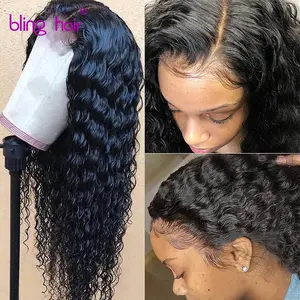 Bling Hair Deep Wave Wig 100% Real Hair Wigs 13x4 HD Transparent Lace Wig For Women 180% Density Natural Color