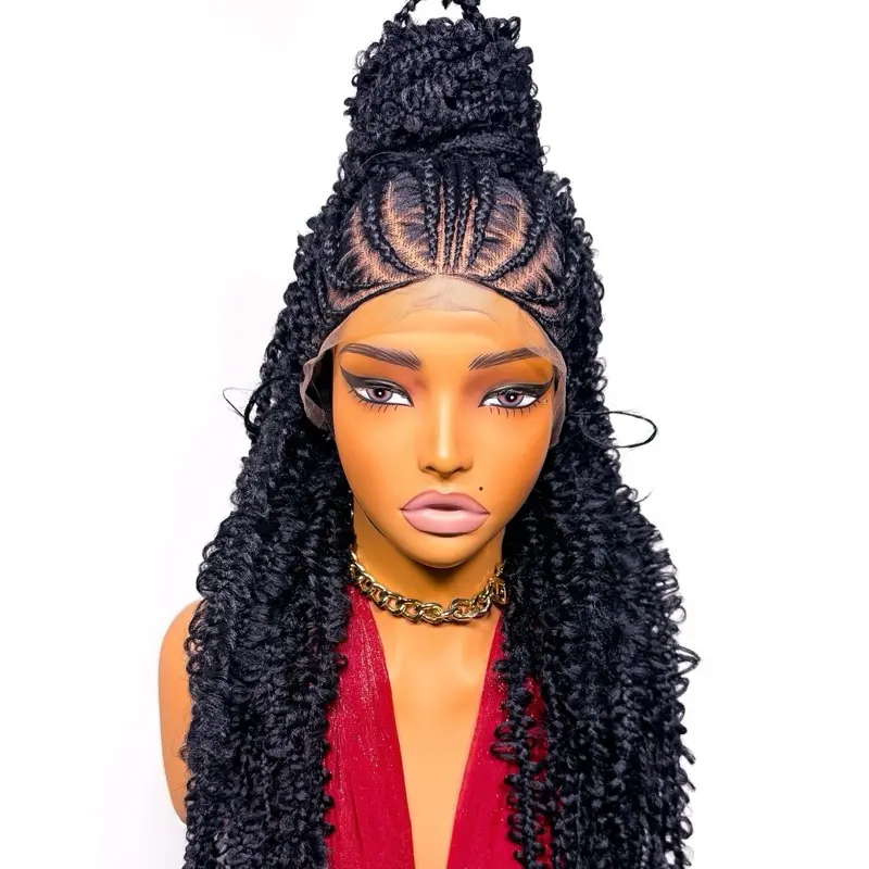 Black Cornrow Braided Wig with Butterfly Locs, Full Lace Glueless Synthetic Hair for a Fashionable Unisex Look, Straight Hair, Everyday, Easy To Wear, Adjustable, Effortless Styling