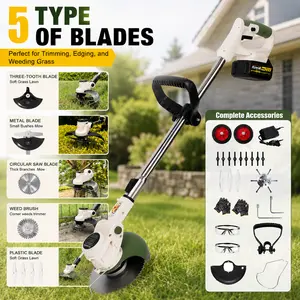 Cordless Electric Lawnmower with one Lithium-ion Batteries, Portable Garden Grass Trimmer with 3 Interchangeable Blades