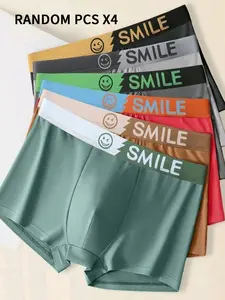 Men's Underwear Set, Boxer Briefs, Letter Print Briefs, Soft Comfortable Fabric, Casual Simple Design, Letter Waistband Style, Perfect Daily Wear, Pack of 4 Pieces