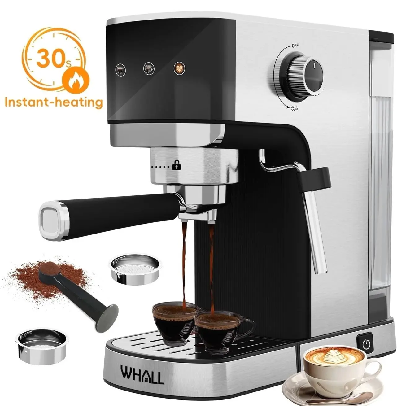 WHALL 20 Bar Touchscreen Espresso Machine & Coffee Maker – With Milk Frother Steam Wand, Stainless Steel Build & Removable Water Tank