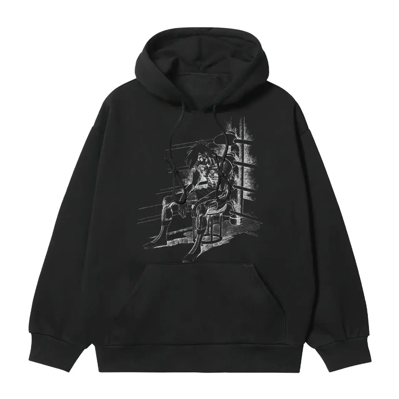 Tomorrow's Joe "Burned Out" Heavyweight Vintage Hoodie Cotton Blend Classic Anime Sweatshirt Menswear Tops Pullover Long Sleeve Casual Biker Black Operator Baggy XVK