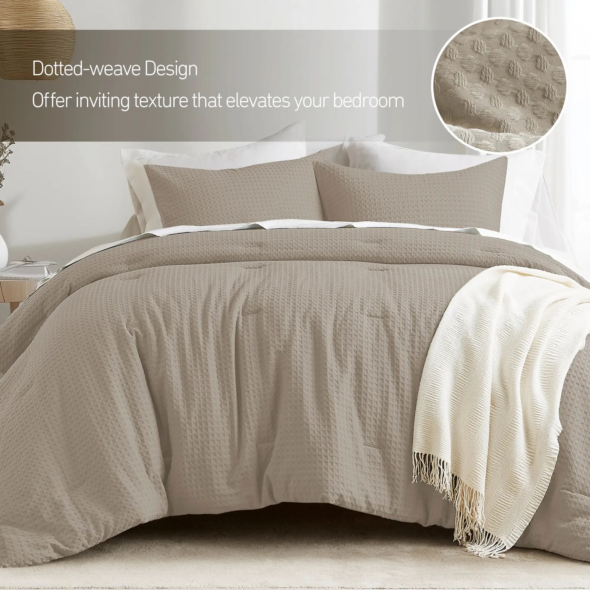 3 Pieces Breathable Dotted Weave Texture Duvet Cover Sets, Modern Farmhouse Boho Duvet Cover & Sham, All Season Microfiber Bed Set