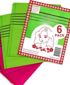 Ultimate Korean Body Exfoliation: 6-Pack Premium Viscose Rayon Anti-Shrink Bath Washcloth Mitts – Experience Deep Cleansing and Smooth Skin with These Authentic Korea-Made Onsen Towel Gloves