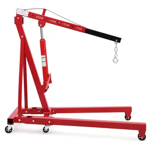 GARVEE Hydraulic Engine Hoist 2 Ton, Cherry Picker Shop Crane with 6 Casters and Telescopic Boom, 4400 Lbs Heavy Duty Engine Hoist Crane Lift for Garage, Workshop, Automotive Repair, Red