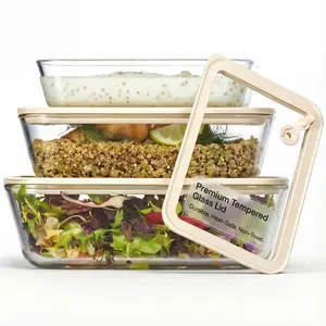 Glass Storage Container Set, with Lids, Rectangular, Clear/Sand, Set of 3 Silicone