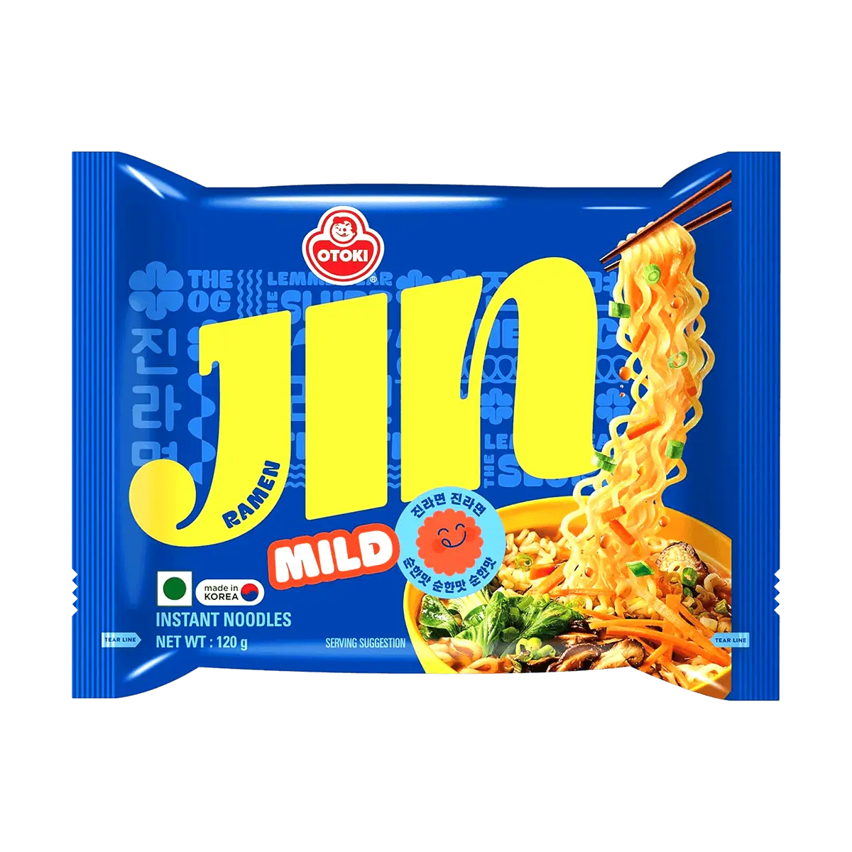 OTTOGI Jin Ramen Mild - Authentic Korean Instant Noodles (120g Pack) - "Korea's National Noodle" - Savory & Slightly Spicy Flavor