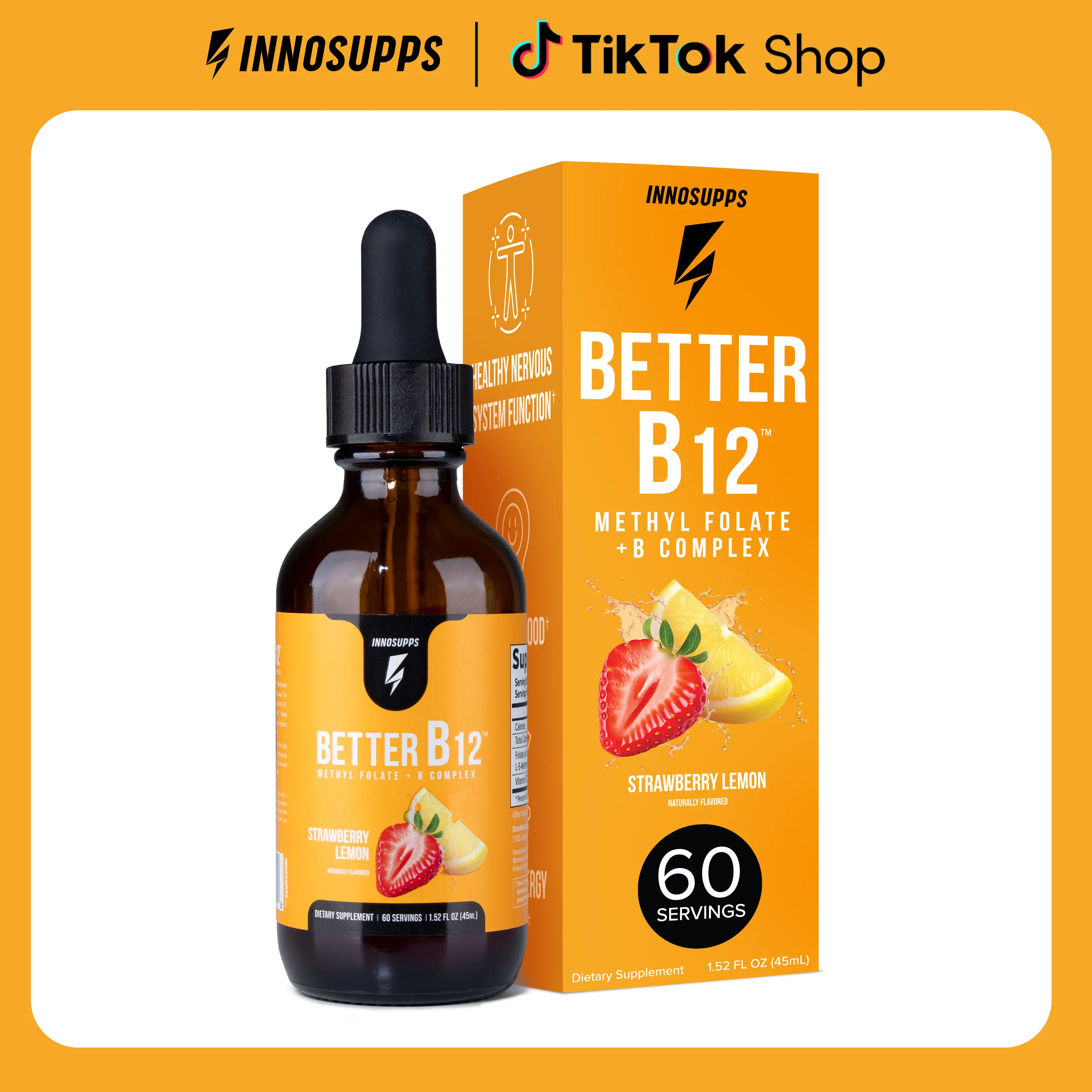 Inno Supps Better B12 Liquid Drops with Methylated Vitamin B12 & Methylfolate, 60 Servings