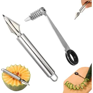 Kitchen Spiral & V-Shaped Tools Set, Vegetable Spiral Cutter V Shape Fruit Carving Tool for Potatoes Slicing Melon Engraving, Creative Kitchen Spiralizer Cooking Gadgets