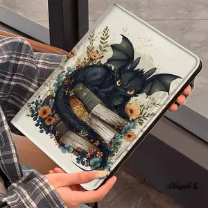 Cute Dragon and Books iPad Book-style Case Tablet Protective Cover for iPad Pro 2022 2021 2020 2019, iPad Air 3 2 1, iPad Mini 5 4 3 2 1, All-round Drop Protection with Stylus Slot, Ideal for Office, School, Home and Gifting