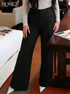 Women's High Waist Flare Slim Fit Woven Pants, Fashionable Elegant Business Office Casual Workwear, Spring Summer Fall